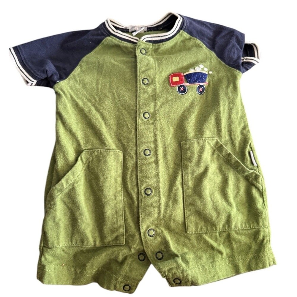 Vintage Carters One Piece Romper Green With Construction Truck Size 6 Months